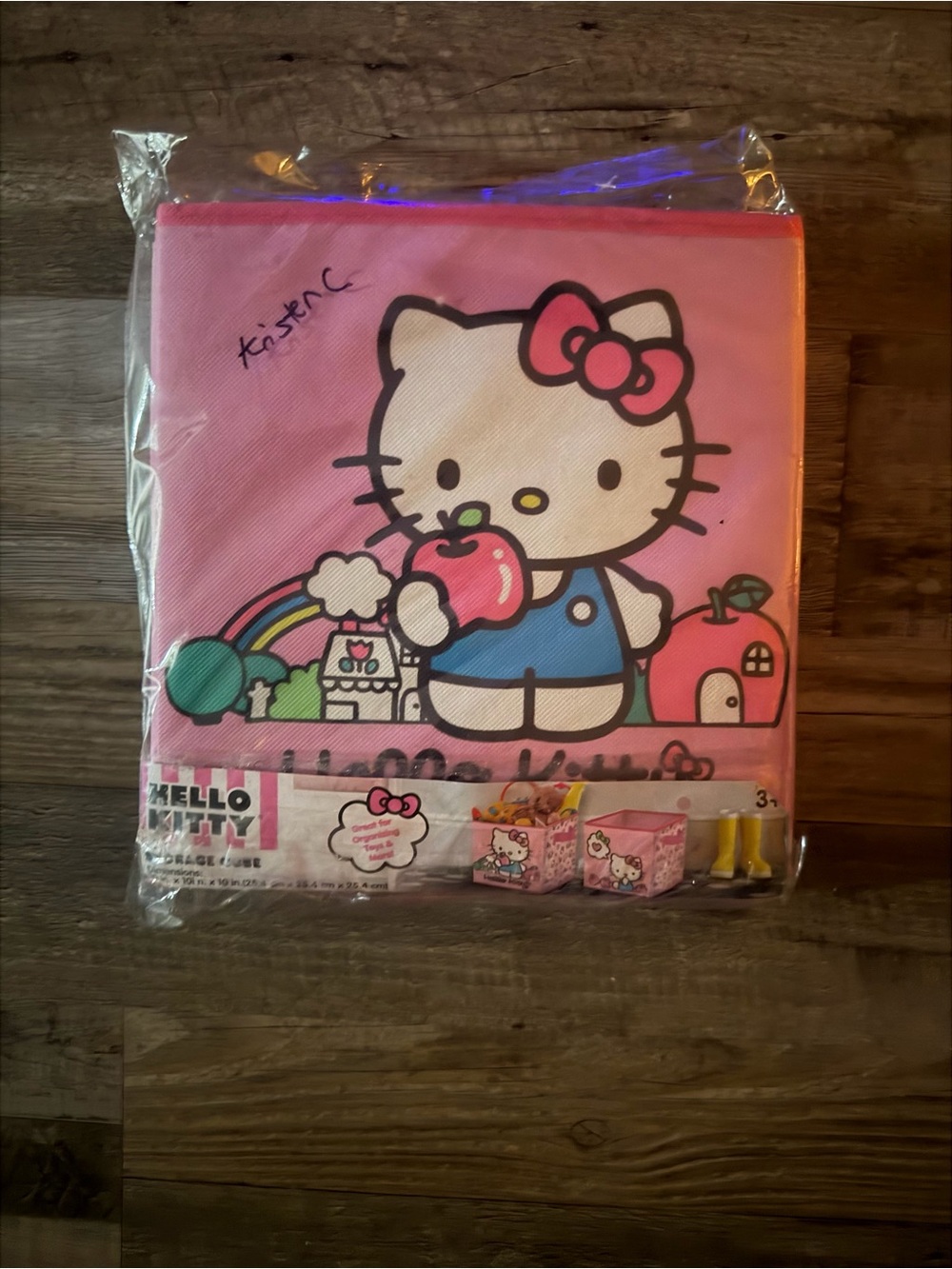 Hello Kitty Pink and Blue Kids Storage Cube with Apple Graphic